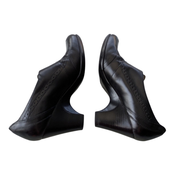 Naturalizer Black Leather Heeled Loafers Shoes Buckles Decorative Stitching 7W - Picture 10 of 12